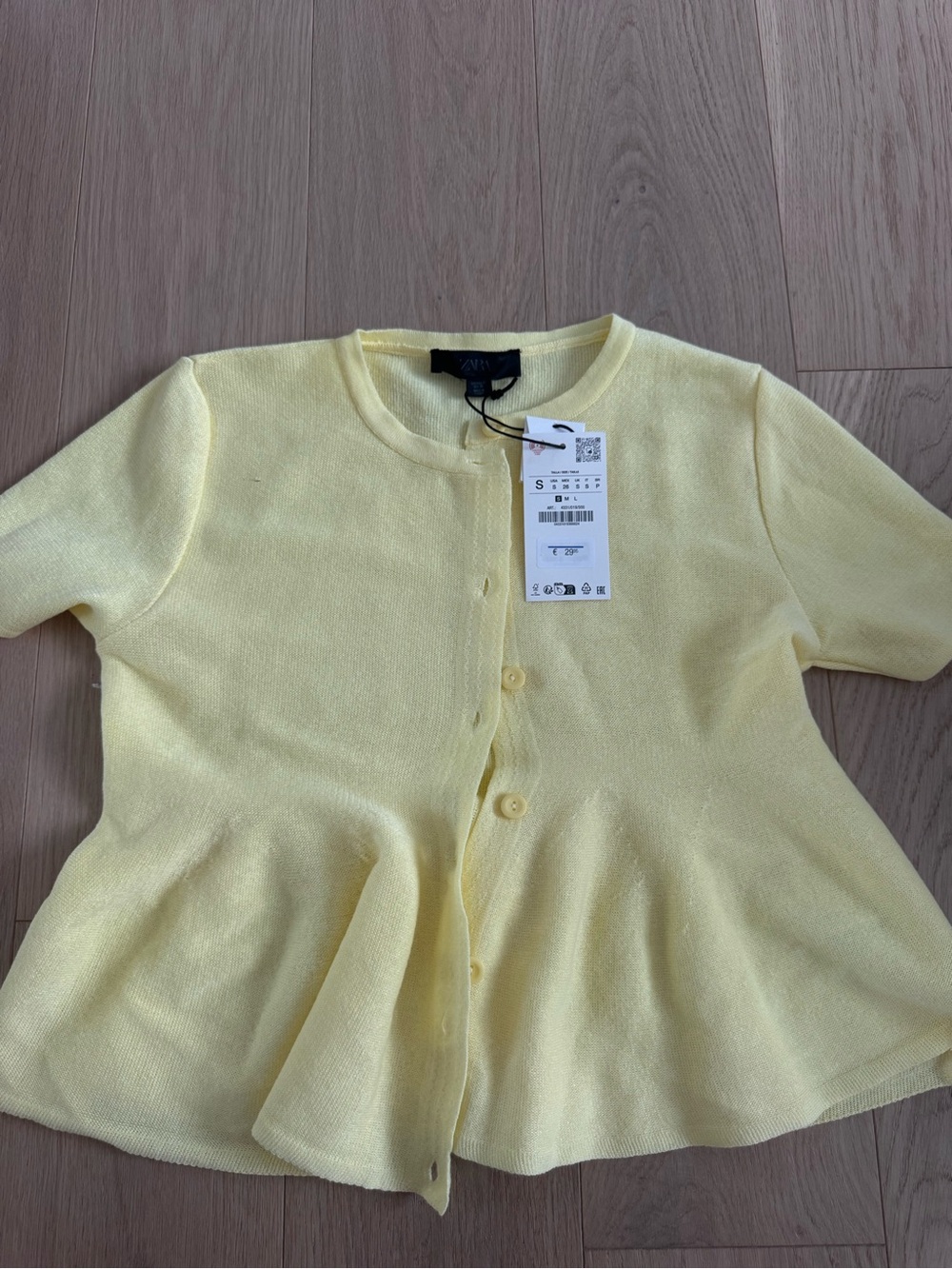 Zara Yellow Button-Front Peplum Top